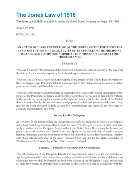 Philippine Autonomy Act of 1916 (Jones Law of 1916).